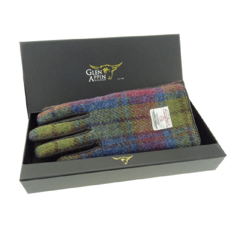 Ladies_Brown_Leather___Harris_Tweed_Gloves_Boxed_in_Multi_Tartan