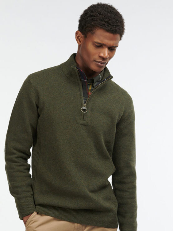 Barbour Holden Half Zip Knitted Jumper Olive Marl