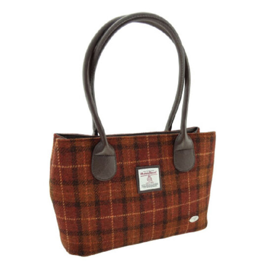 Harris Tweed 'Cassley' Classic Handbag in Rust with Orange Overcheck