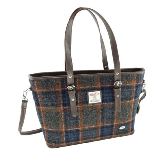 Harris Tweed 'Spey' Tote Bag in Grey with Rust Overcheck