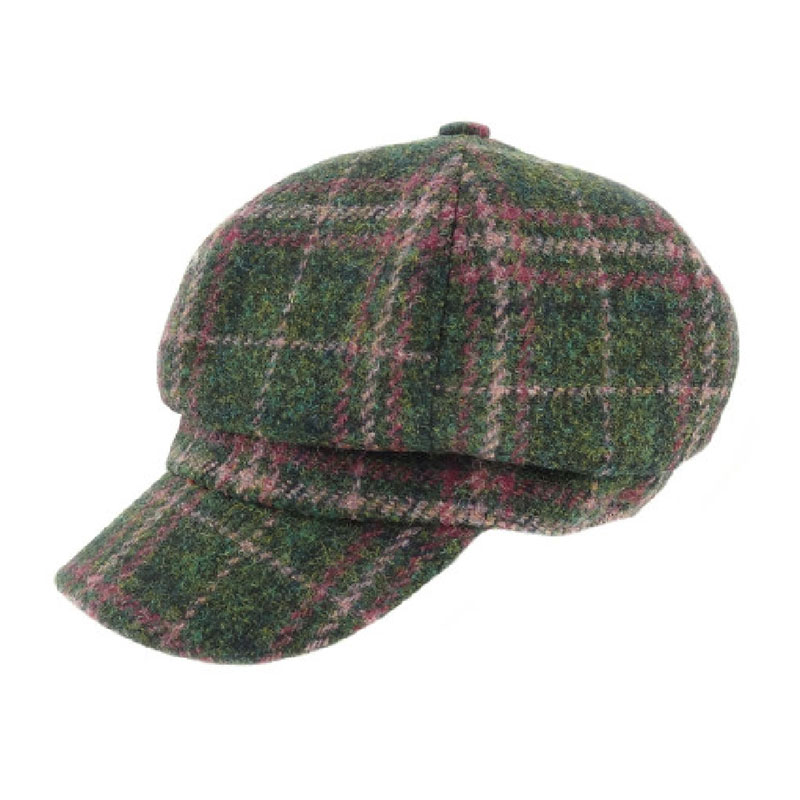 Harris_Tweed_One_Size_Ladies_Cap_in_Dark_Green___Plum_Check