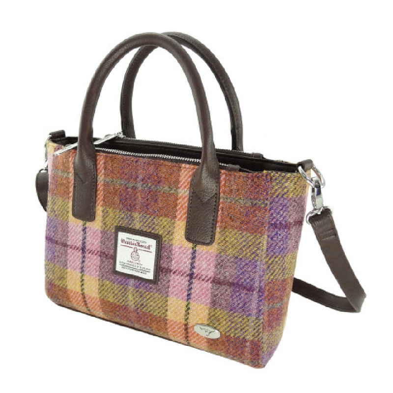 Harris_Tweed__Brora__Small_Tote_in_Peach_and_Purple_Tartan