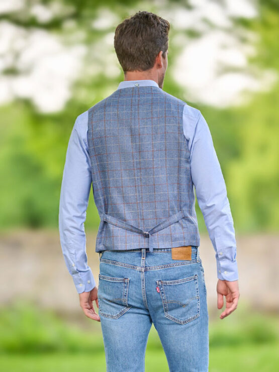 Zijden Vestje Met Revers Blue Check - Afbeelding 2