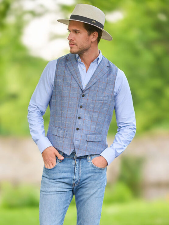 Zijden Vestje Met Revers Blue Check