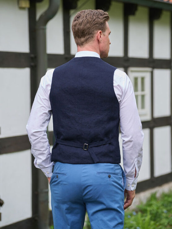 Linnen Vestje met revers Navy - Afbeelding 2