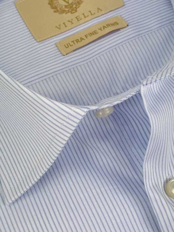Viyella Blue Hairline Stripe Tailored Fit Cotton Formal Shirt - Afbeelding 2