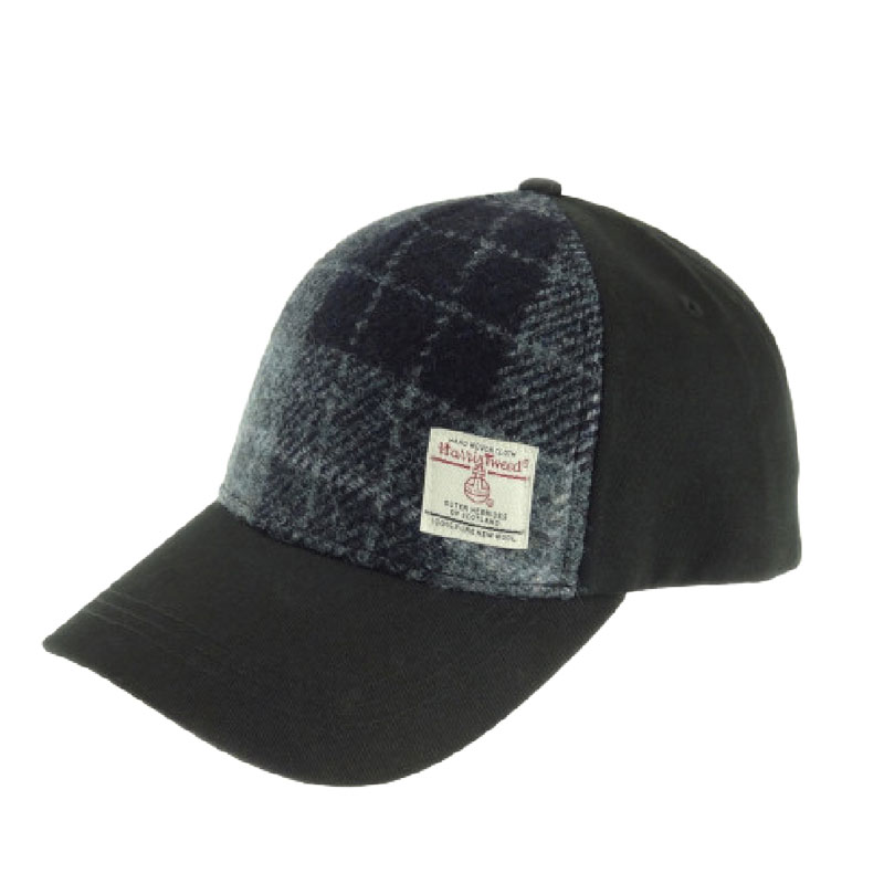 Baseball_Cap_with_Harris_Tweed_in_Grey___Black_Tartan