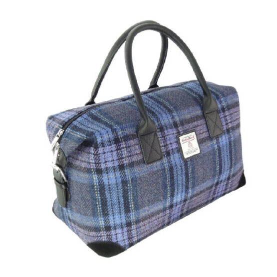 Harris Tweed 'Esk' Overnight Bag in Blue & Purple Stewart Tartan