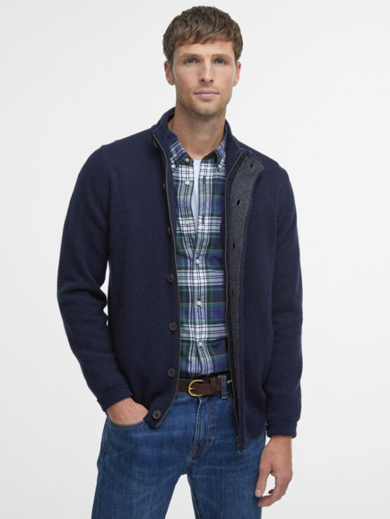 Barbour Essential Patch Zip Through Knitted Jumper Navy