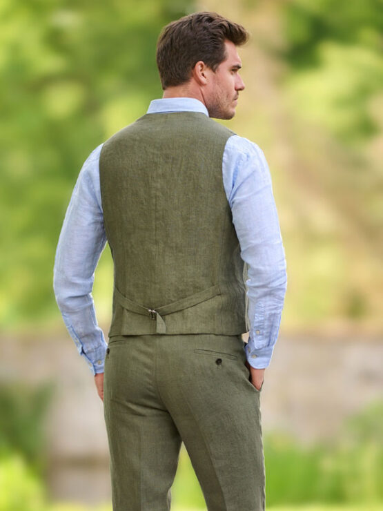 Linnen Vestje met revers olive - Afbeelding 2