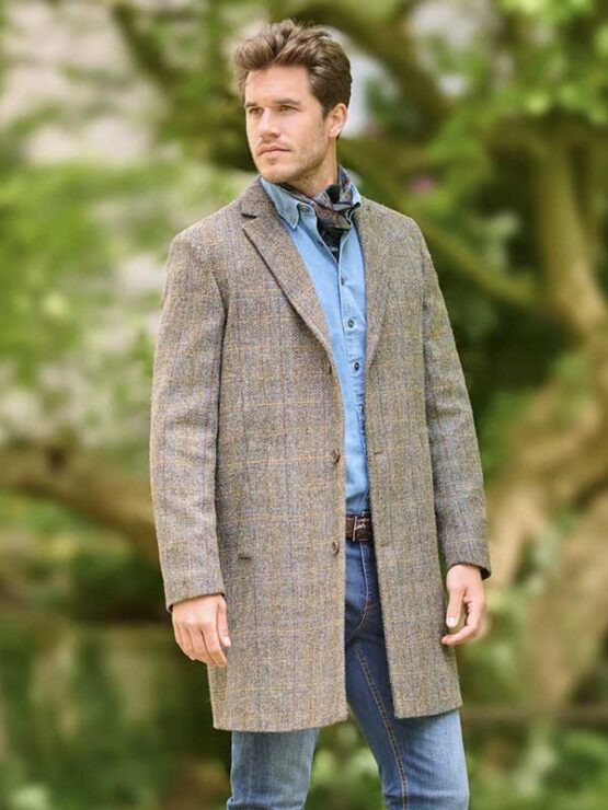 Harris Tweed Overjas 631 In Groen-Blauwe Visgraat
