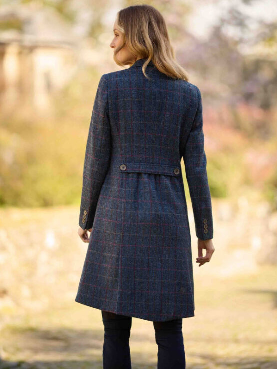 Harris Tweed Damesjas In Schots Blauw Met Overruit - Afbeelding 2