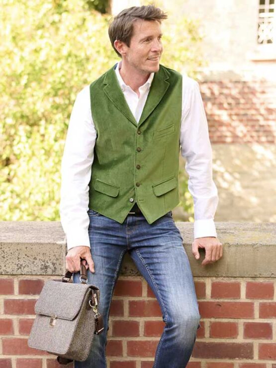Heren Velours Vest Met Revers Olijf