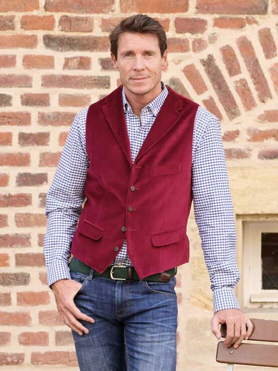 Heren Velours Vest Met Revers Rood