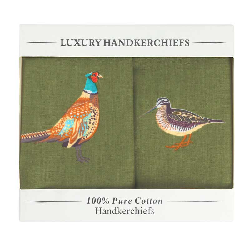 Handkerchiefs__Pack_Of_Two_Game_Bird_Cotton_Green