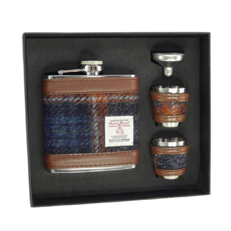 Harris_Tweed_Hip_Flask_Gift_Set_in_Rust_Overcheck