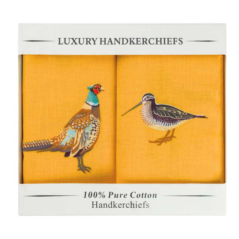 Handkerchiefs__Pack_Of_Two_Game_Bird_Cotton_Gold