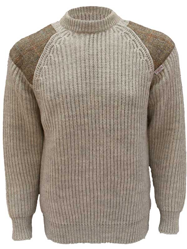 Chunky_Crew_Ladies_Neck_Sweater_With_Harris_Tweed_Patches_Light_Grey_Welsh