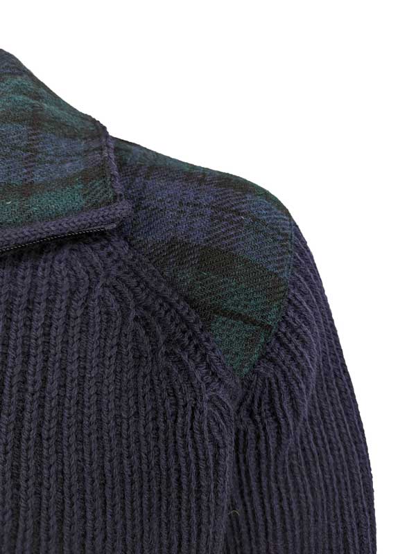 Shetlander Full Zip Cardigan with Harris Tweed Shoulder patches Navy - Afbeelding 4