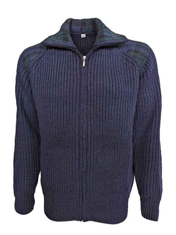 Shetlander Full Zip Cardigan with Harris Tweed Shoulder patches Navy - Afbeelding 3