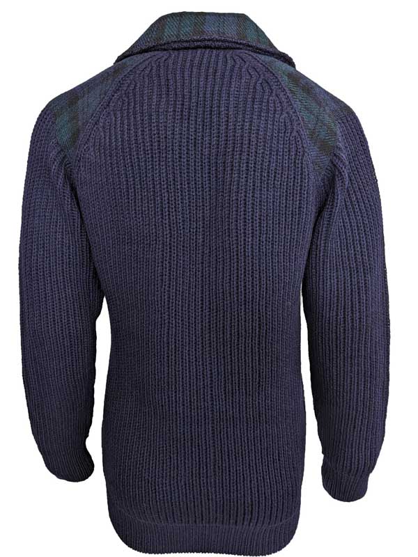 Shetlander Full Zip Cardigan with Harris Tweed Shoulder patches Navy - Afbeelding 5