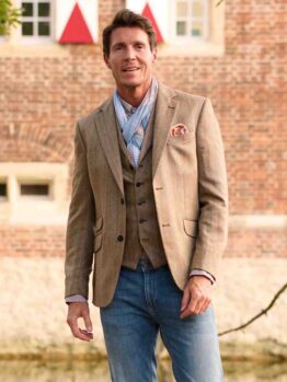 Zijden Zomer Jasje London In Brown Herringbone With Overcheck