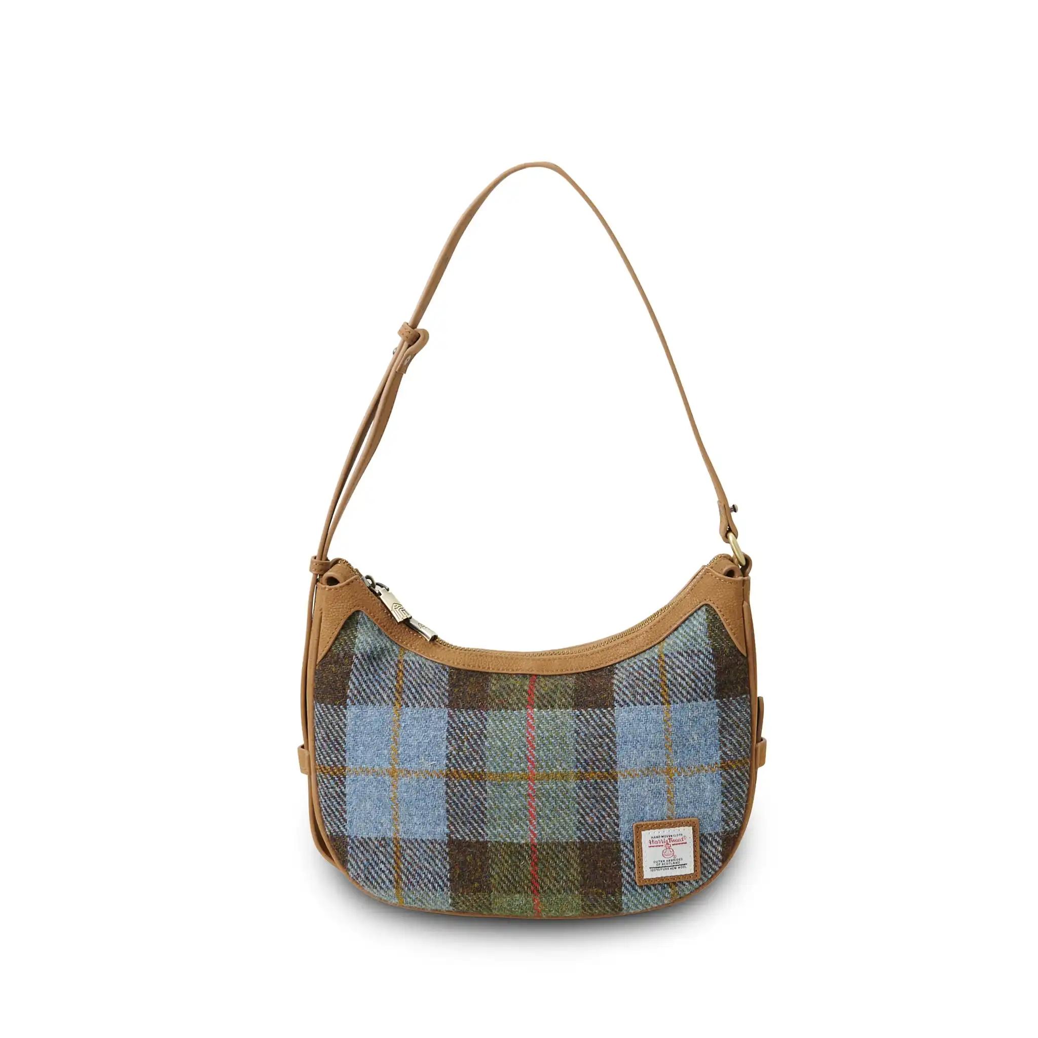 Harris Tweed Shoulder Bag, The Ellon, Islander, Chestnut Blue Tartan