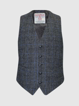 Harris Tweed Vestje, Iain Waistcoat - Grey/Blue Check