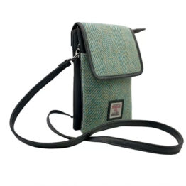Harris Tweed Mini Crossbody Bag in Turquoise Herringbone