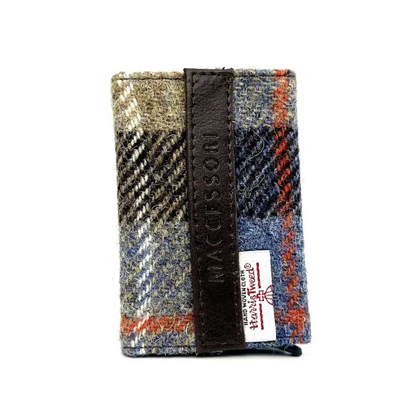 Harris Tweed Pop Up Card Holder In Blue/Brown Check - Afbeelding 4