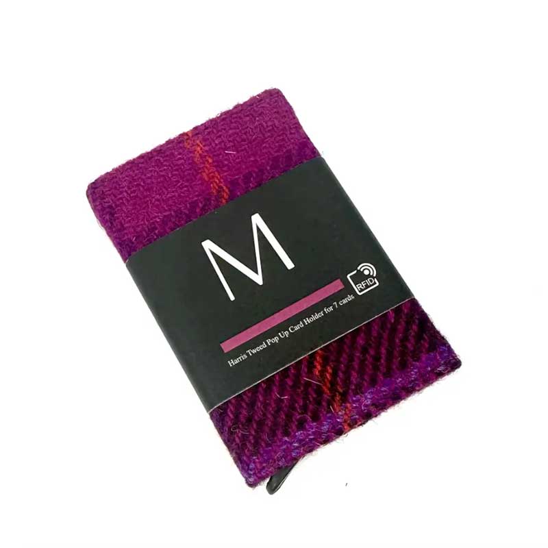 Harris Tweed Pop Up Card Holder In Purple Check - Afbeelding 3