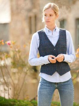 Harris Tweed Dames Vestje Lea In Scottish Blue