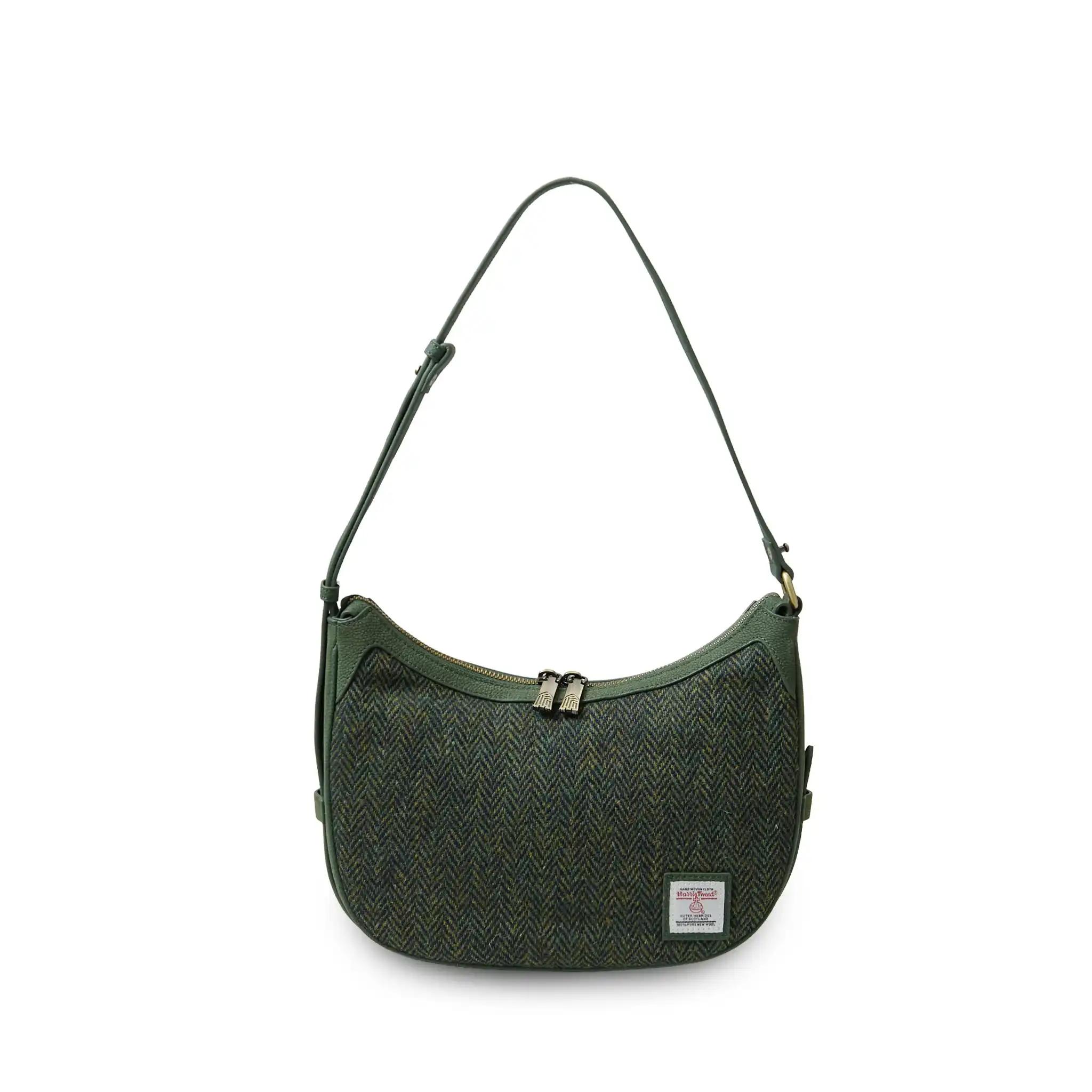 Harris Tweed Shoulder Bag, The Ellon, Islander, Dark Green Herringbone