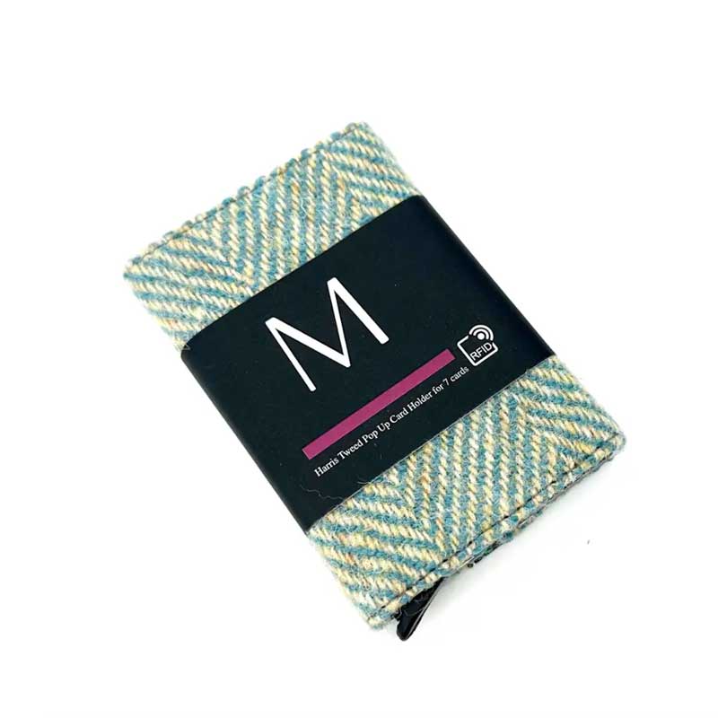 Harris Tweed Pop Up Card Holder In Turquoise Herringbone - Afbeelding 3