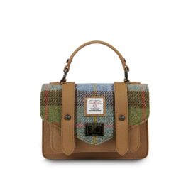 Harris Tweed Clutch, The Leather Mini Satchel, Islander, Chestnut-Blue Tartan