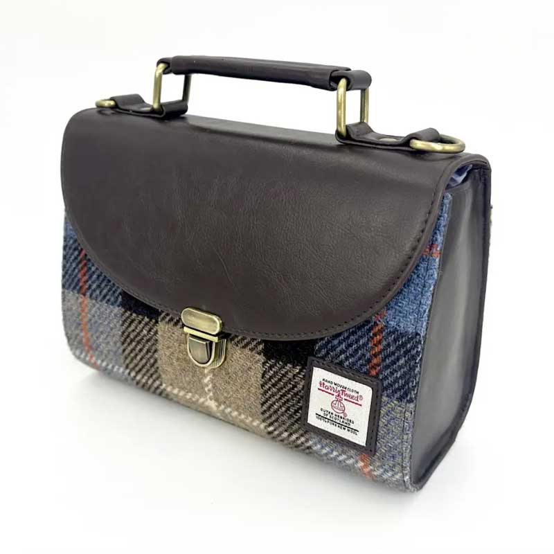 Harris Tweed Mini Day Bag In Blue/Brown Check - Afbeelding 5