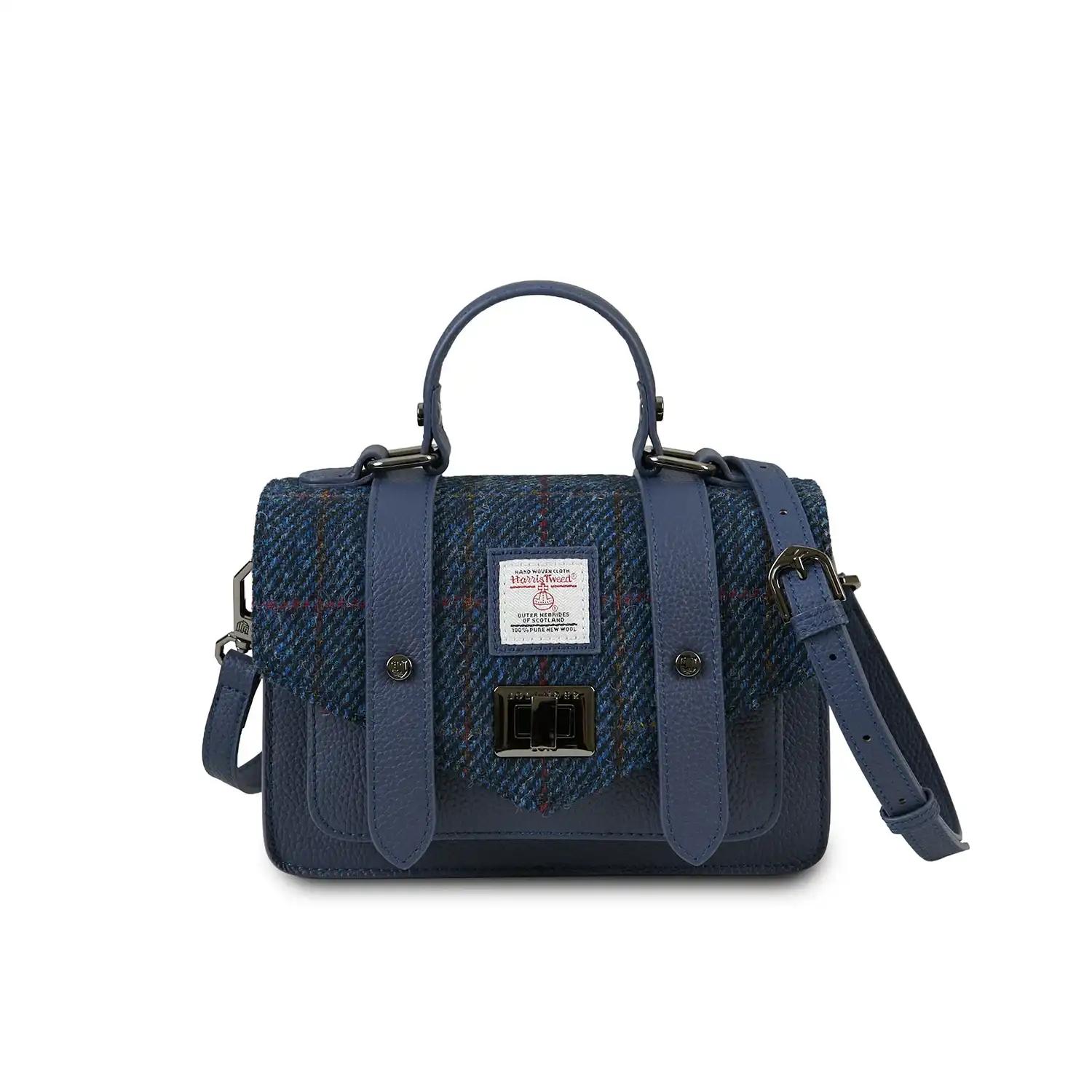 Harris_Tweed_Clutch__The_Leather_Mini_Satchel__Islander__Navy_Over_Check