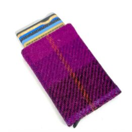 Harris Tweed Pop Up Card Holder In Purple Check
