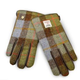 Men's Harris Tweed Gloves In Chestnut-Blue Tartan