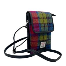 Harris Tweed Mini Crossbody Bag in Blue/Pink Check