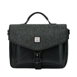 Harris Tweed The Laptop Satchel, Black Grey Herringbone