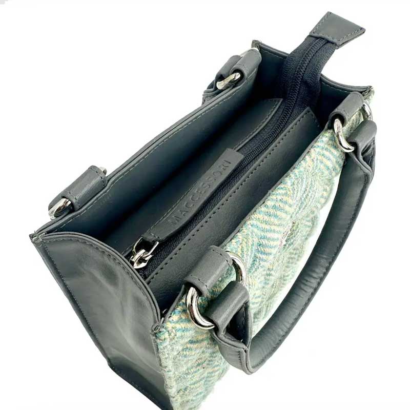 Harris Tweed Quilt Mini Tote Bag In Turquoise Herringbone - Afbeelding 3