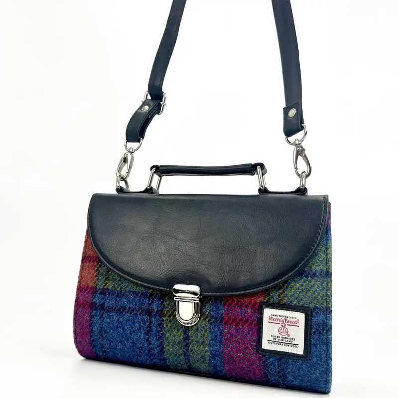 Harris Tweed Mini Day Bag In Blue/Pink Check - Afbeelding 7