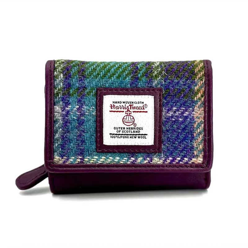 Harris_Tweed_Trifold_Purse_In_Green_Purple_Plaid