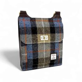 Harris Tweed Satchel Bag In Blue/Brown Check