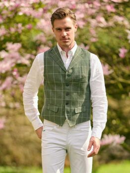 Linnen Vestje Wales Met Revers In The Green Window Check