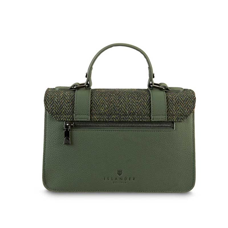Harris Tweed Clutch, The Leather Medium Satchel, Islander, Dark Green Herringbone - Afbeelding 2