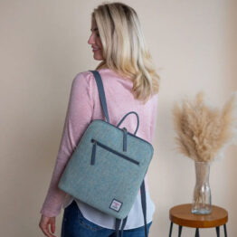 Harris Tweed Backpack In Turquoise Herringbone