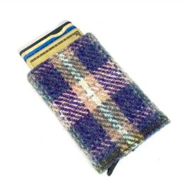 Harris Tweed Pop Up Card Holder In Green/Purple Plaid