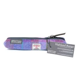 Harris Tweed Highland Range Slim Pencil Case Pink Lavender Plaid